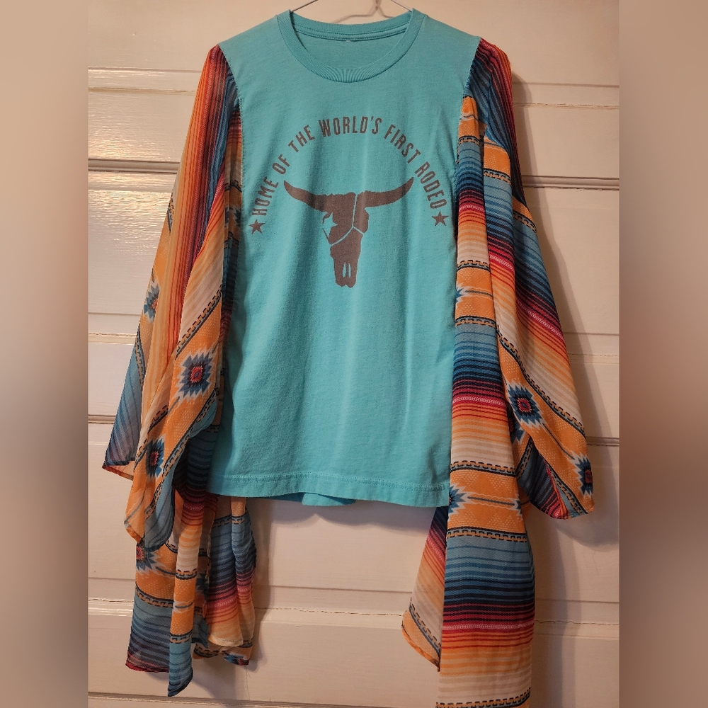 Turquoise Rodeo Graphic Kimono Tee
